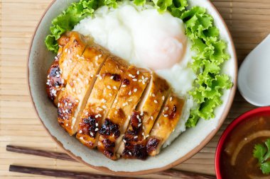 Tavuk pirinç veya Teriyaki Tavuk ve Yumurta onsen gri kase ile