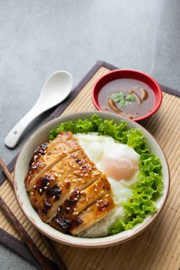 Tavuk pirinç veya Teriyaki Tavuk ve Yumurta onsen gri kase ile