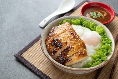 Tavuk pirinç veya Teriyaki Tavuk ve Yumurta onsen gri kase ile