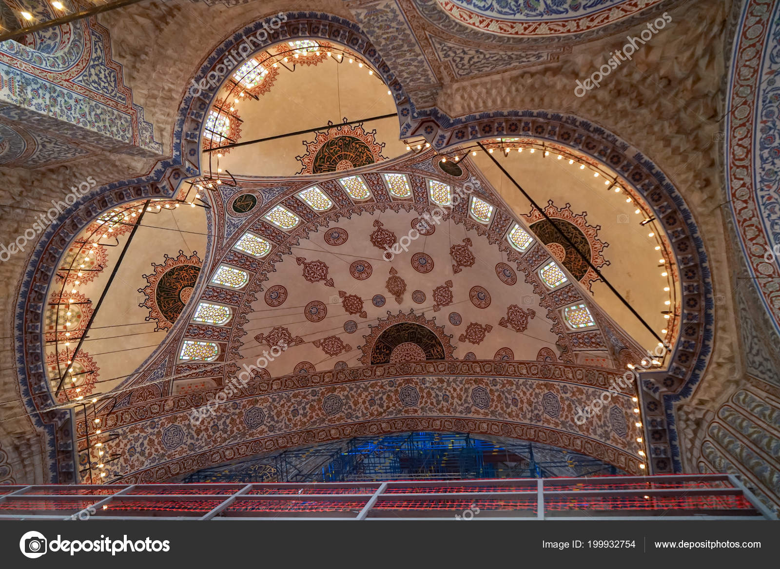 Istanbul Turkey May 2018 Blue Mosque Interior Dome Ceiling