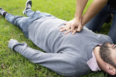 First Aid Emergency CPR rcp on Heart Attack Man , Resuscitation cardiopulmonary