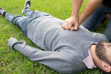 First Aid Emergency CPR rcp on Heart Attack Man , Resuscitation cardiopulmonary