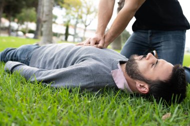 First Aid Emergency CPR rcp on Heart Attack Man , Resuscitation cardiopulmonary