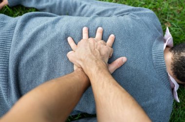 First Aid Emergency CPR rcp on Heart Attack Man , Resuscitation cardiopulmonary