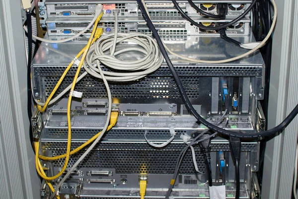 Close Rack Mounted Servers Server Room — Stock Photo, Image