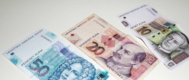 Hırvat Kunası, Ulusal kağıt para. Banknot atış kadar kapatın. Hrvatska Kunası nakit para.