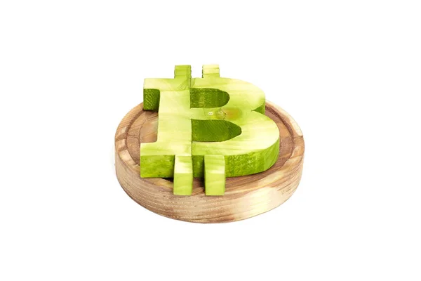Fa bitcoin jel, elölnézet, virtuális cryptocurrency — Stock Fotó