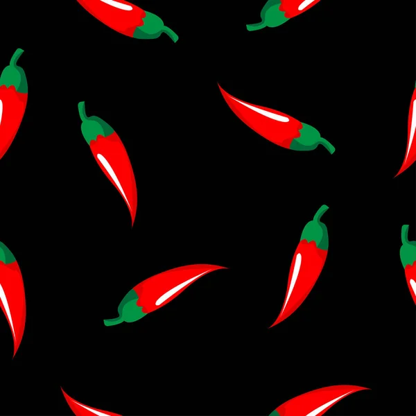 Nahtloses Muster Der Handzeichnung Roter Scharfer Chilischote Auf Schwarzem Hintergrund — Stockvektor