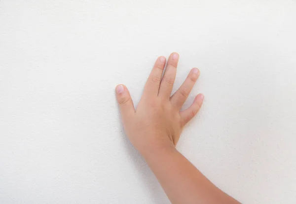 Crianças Mão Parede Cimento Branco — Fotografia de Stock