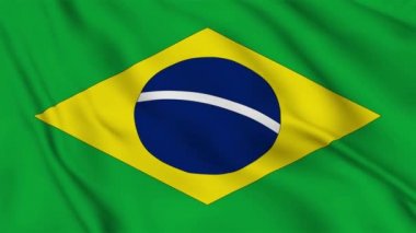 Brezilya bayrağı rüzgarda dalgalanıyor. 3D bayrak kumaş arkaplan animasyonunun yüksek kaliteli bir görüntüsü.