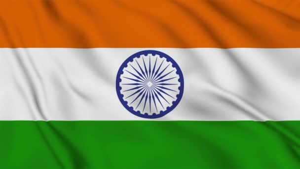 Bandera India Ondeando Viento Metraje Alta Calidad Animación Fondo Superficie — Vídeos de Stock