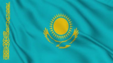 Kazakistan bayrağı rüzgarda dalgalanıyor. 3D bayrak kumaş arkaplan animasyonunun yüksek kaliteli bir görüntüsü. 