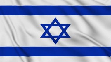 İsrail bayrağı rüzgarda dalgalanıyor. 3D bayrak kumaş arkaplan animasyonunun yüksek kaliteli bir görüntüsü. 