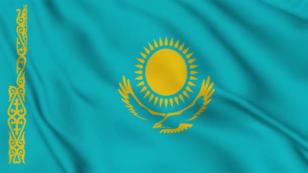 Kazakstans Flagga Viftar Vinden Högkvalitativ Film Flagga Tyg Yta Animation — Stockvideo