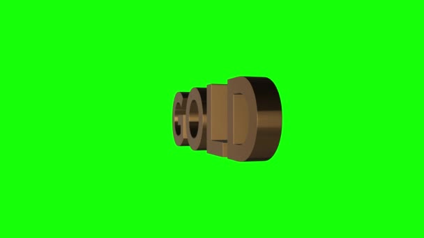 3Dゴールドテキストのシームレスなループアニメーション緑の画面またはクロマキーの背景で360度回転 — ストック動画