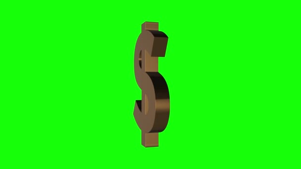 Seamless Looping Animation Gold Dollar Rotating Green Screen Chroma Key — Stock Video