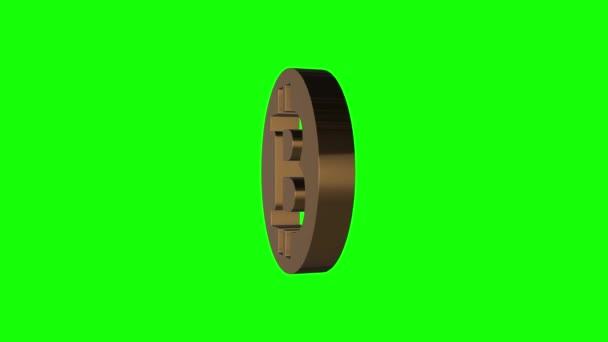 Animation sans couture en boucle du symbole Bitcoin or 3D tournant dans un 360 degrés tourner sur l'écran vert ou Chroma Key arrière-plan.
