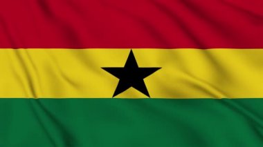 Gana bayrağı rüzgarda dalgalanıyor. 3D bayrak kumaş arkaplan animasyonunun yüksek kaliteli bir görüntüsü