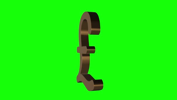 Animation sans couture en boucle du symbole Sterling Livre d'or 3D Monnaie tournant dans un tour de 360 degrés sur l'écran vert ou Chroma Key fond.