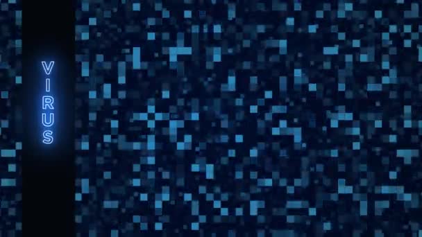 Açık Mavi Dijital Görüntü Panosu Pikselinde Virüs Metni Dikey Kaydırma — Stok video