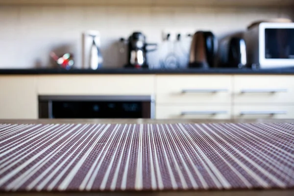 Blurred Kitchen Interior Focus Napkin Desk Space — Stock Photo, Image