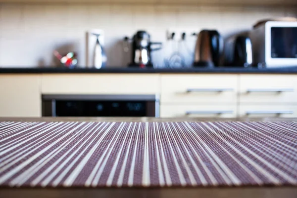 Blurred Kitchen Interior Focus Napkin Desk Space — Stock Photo, Image