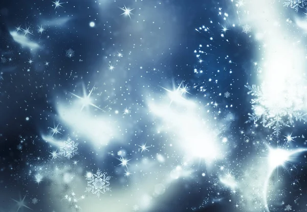 Dovolená Abstraktní Glitter Pozadí Hvězdami Padající Sněhové Vločky Rozmazané Bokeh — Stock fotografie