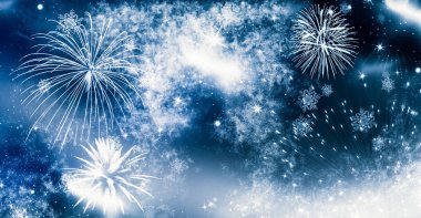 Yeni yılda havai fişekler ve kopyalama alanı - soyut tatil arkaplanı