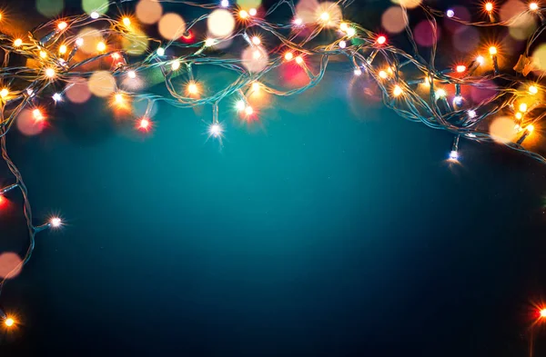 Luzes Natal Coloridas Fundo Azul — Fotografia de Stock