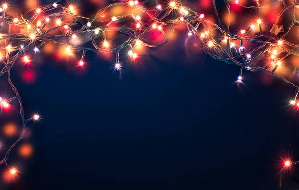 Luces Navidad Colores Sobre Fondo Azul —  Fotos de Stock