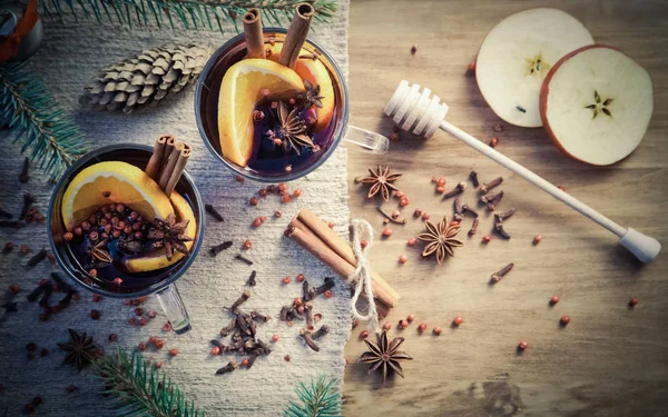 Vinho Ruminado Temperos Bebida Inverno Quente — Fotografia de Stock