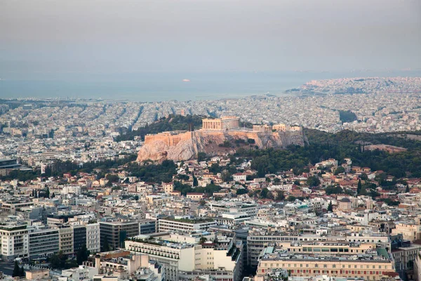 Cityscape Athens Early Morning Acropolis Seen Lycabettus Hill Highest Point — Stock Photo, Image