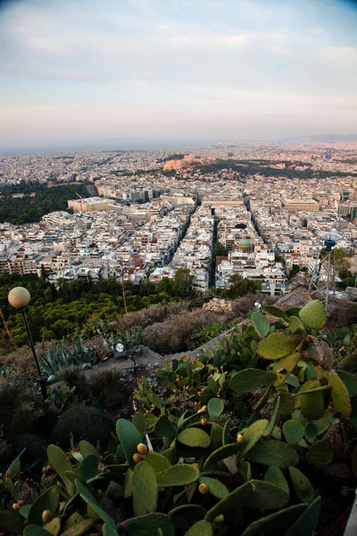 Gród Atenach Wcześnie Rano Akropolu Lycabettus Hill Najwyższy Punkt Mieście — Zdjęcie stockowe