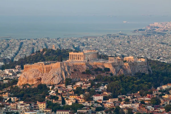 Lycabettus Hill Şehrin Yüksek Noktasında Görüldü Akropolis Ile Erken Sabah — Stok fotoğraf