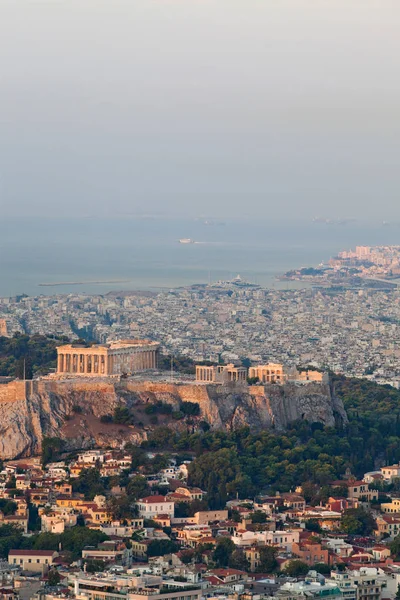 Stadtbild Von Athen Frühen Morgen Mit Der Akropolis Vom Lycabettus — Stockfoto