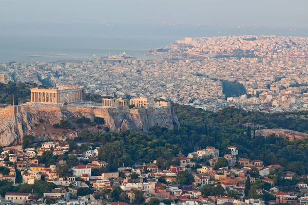 Stadsbilden Aten Tidiga Morgonen Och Akropolis Sett Från Lycabettus Hill — Stockfoto