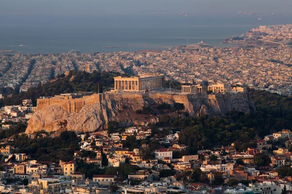 Panoráma Města Athén Časných Ranních Hodinách Akropolí Lycabettus Hill Nejvyšší — Stock fotografie