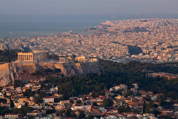 Cityscape Athens Early Morning Acropolis Seen Lycabettus Hill Highest Point — Stock Photo, Image