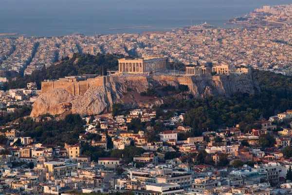 Stadsgezicht Van Athene Vroege Ochtend Met Akropolis Gezien Vanaf Lycabettus — Stockfoto