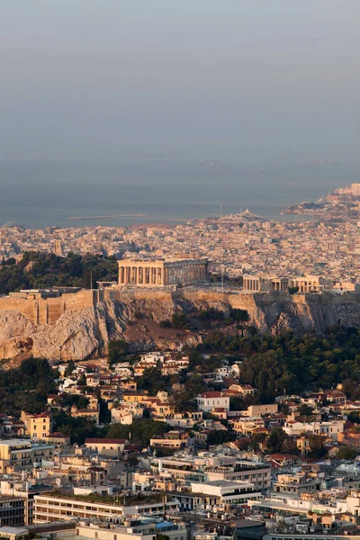 Lycabettus Hill Şehrin Yüksek Noktasında Görüldü Akropolis Ile Erken Sabah — Stok fotoğraf