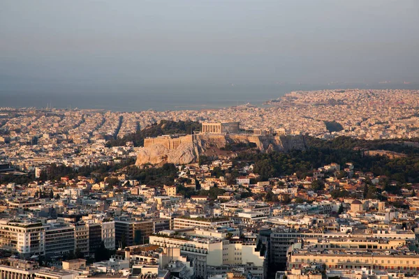Cityscape Athens Early Morning Acropolis Seen Lycabettus Hill Highest Point — Stock Photo, Image