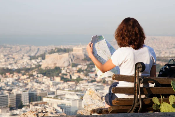 Lycabettus Hill Atina Akropol Dünya Gezgin Ile Bakan Şehrin Yüksek — Stok fotoğraf