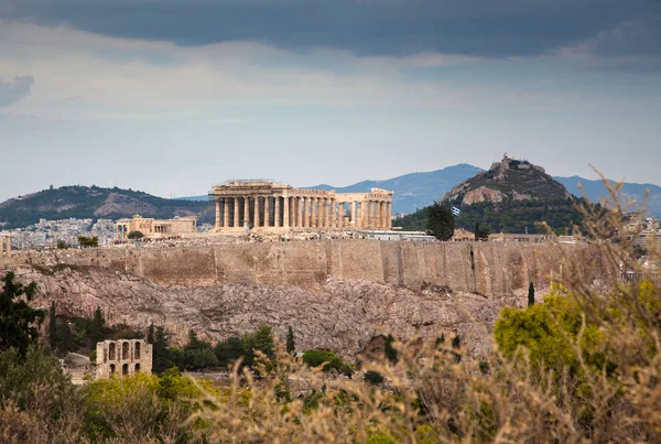 Athens Partir Philopapou Hill Avec Vue Sur Hérode Acropole Parthénon — Photo