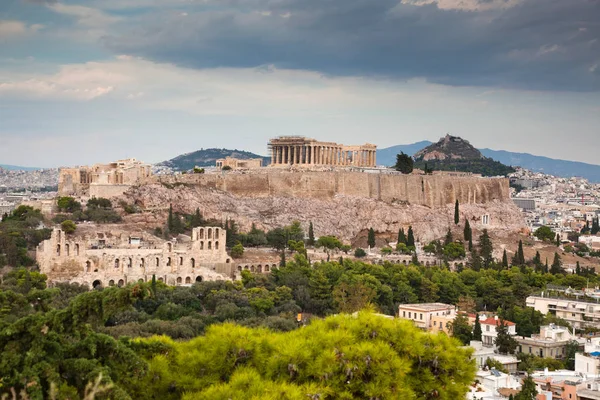 Athene Gezien Vanaf Philopapou Heuvel Met Uitzicht Tot Herodion Akropolis — Stockfoto