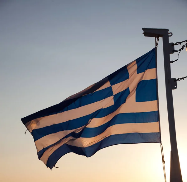 Greece Flag Waving Sunrise — Stock Photo, Image