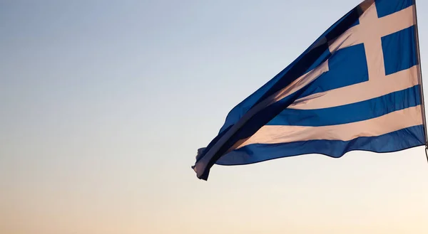 Flaga Grecji Wschodzie Słońca — Zdjęcie stockowe