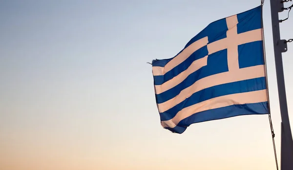 Flaga Grecji Wschodzie Słońca — Zdjęcie stockowe