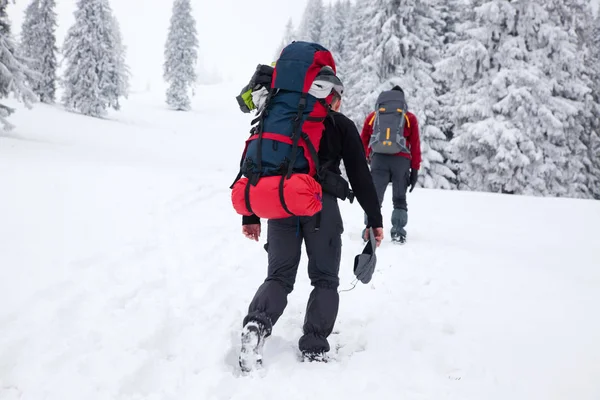 Trekking Zasněžených Zimních Horách — Stock fotografie