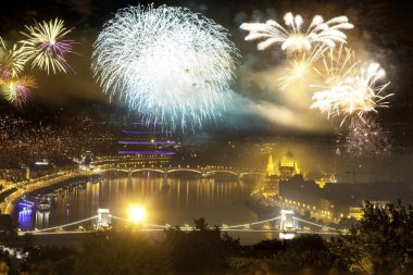 fireworks around Hungarian parliament-  New Year destination, Budapest clipart