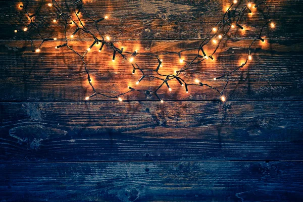 Рождественские Огни Деревянном Фоне — стоковое фото